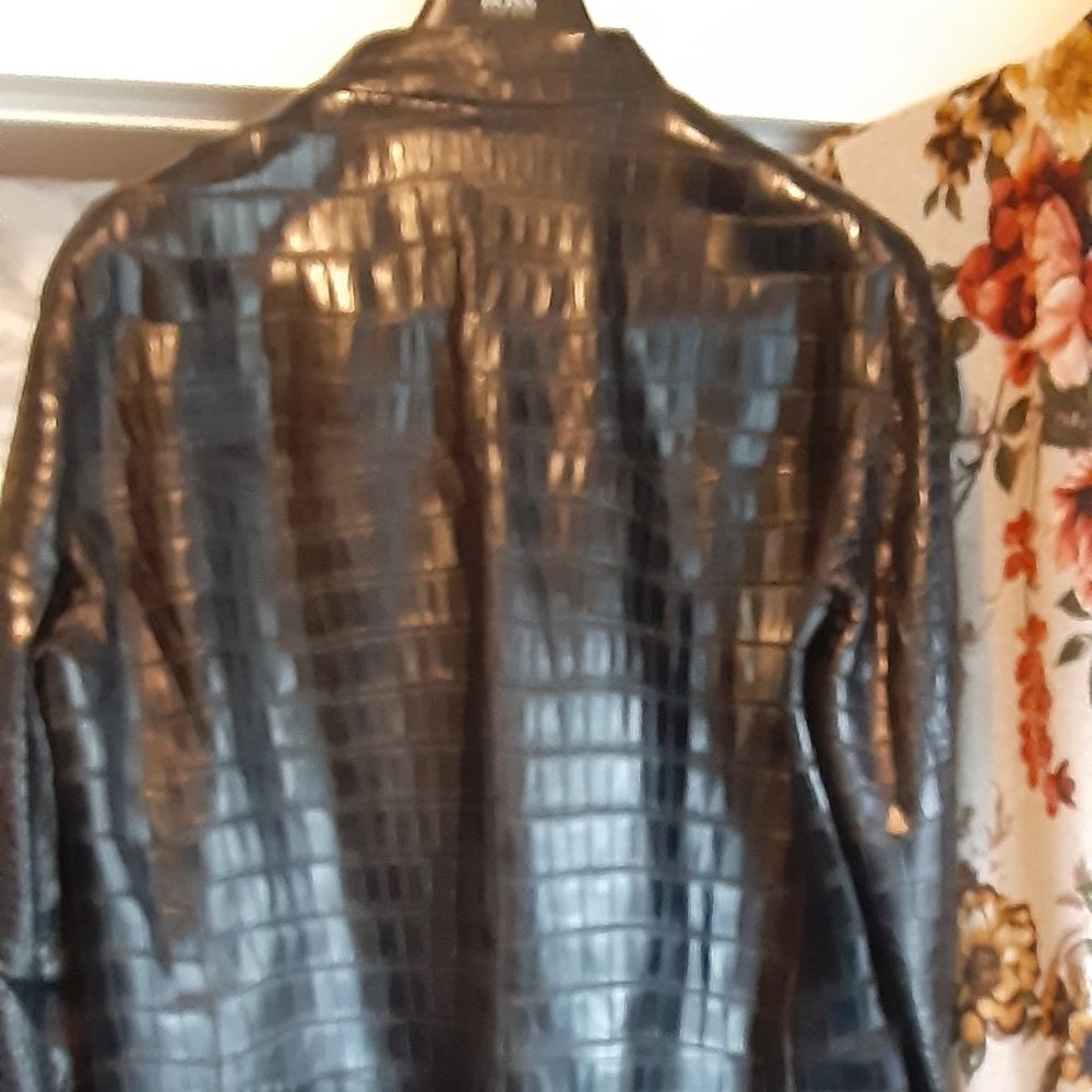 HUGO BOSS COUTURE CROC EMBOSSED LEATHER BOMBER JACKET 42 R - Picture 2 of 6